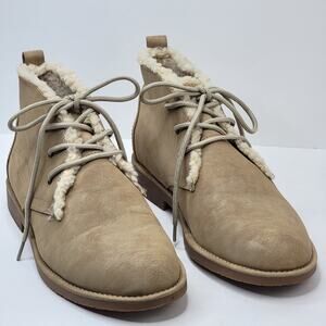 Seven Dials Mallori 8.5M Lace Up Ankle Boots Beige Faux Suede Fur Trim Winter